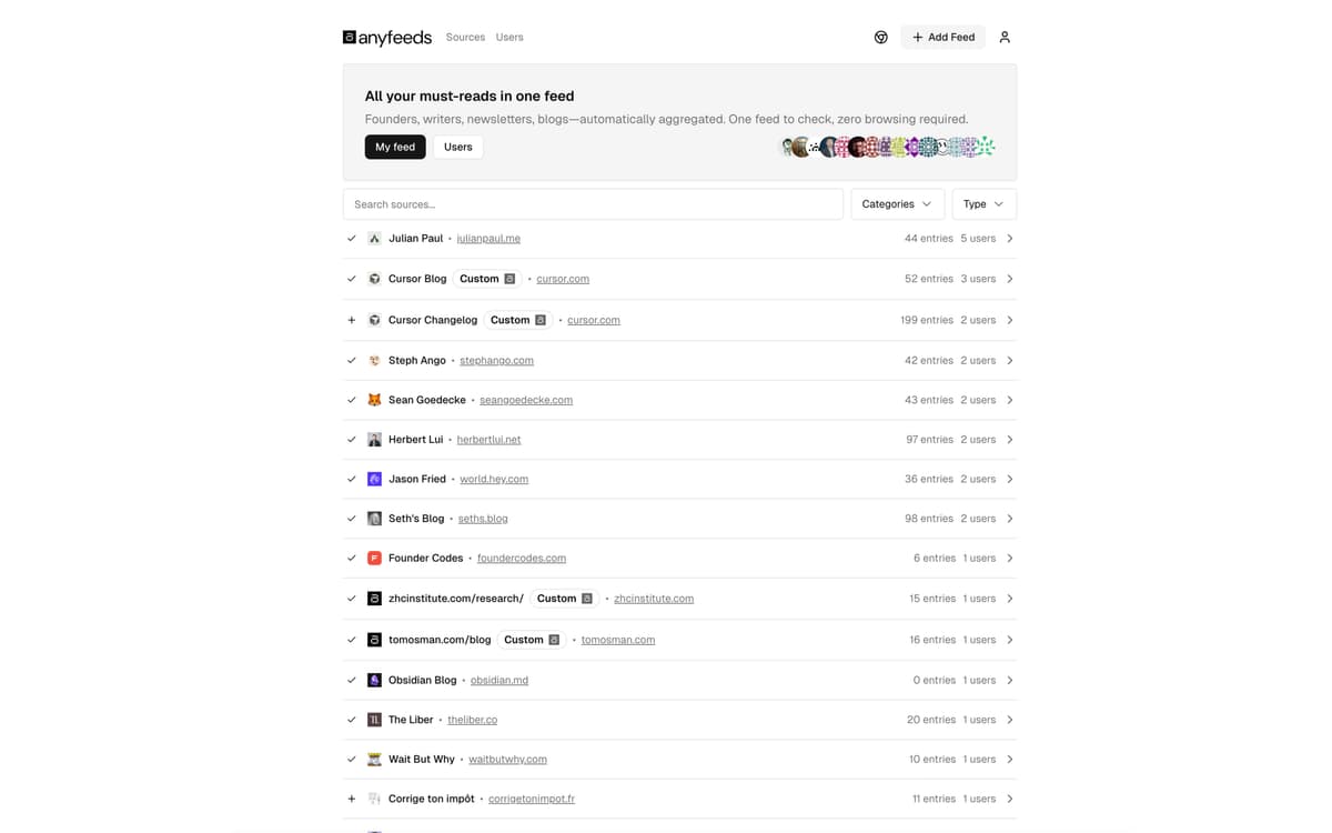 Discover sources page